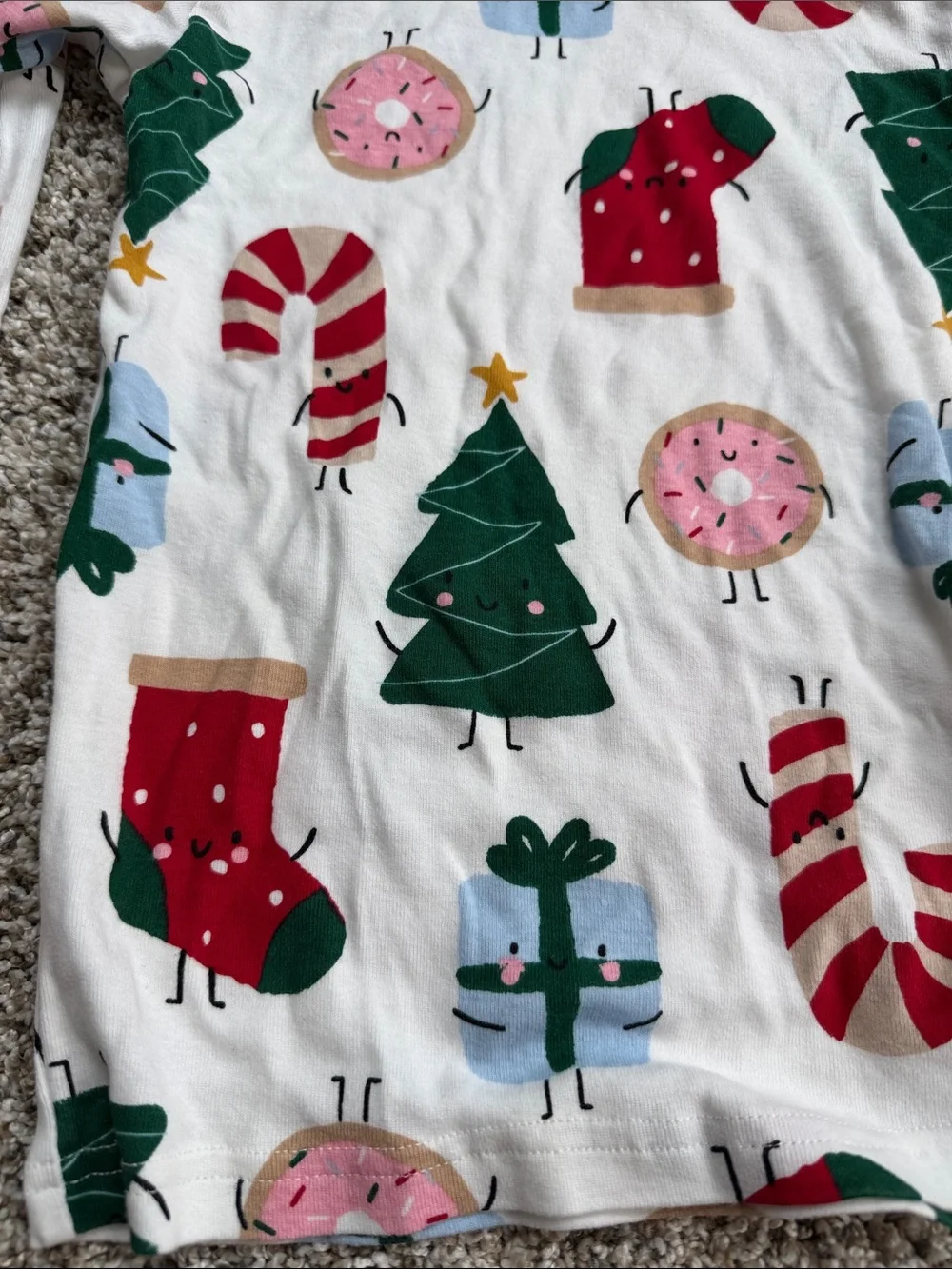 Carter's Cream Holiday Pajama Set with Green Tree & Pink Donut Motifs